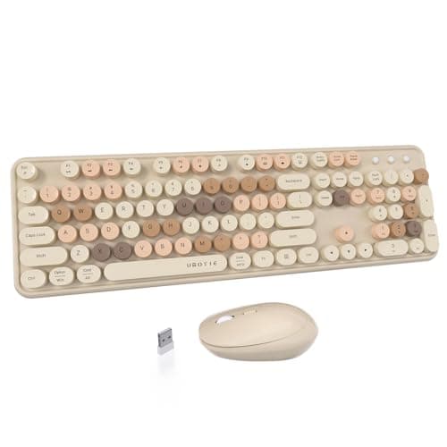 UBOTIE Colorful Computer Wireless Keyboards Mouse Combos, Typewriter Flexible Keys Office Full-Sized Keyboard, 2.4GHz Dropout-Free Connection and Optical Mouse (Milk Tea -Colorful) - Image 1