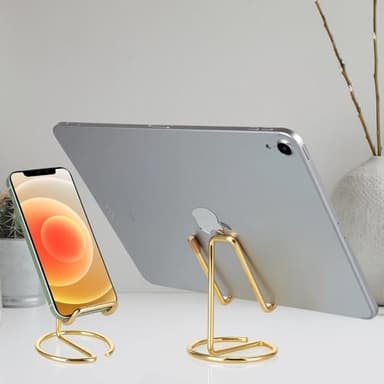 ROPOSY 2 Pack Cell Phone Stand for Desk, Cute Metal Gold Cell Phone Stand Holder Desk Accessories, Compatible with All Mobile Phones, iPhone, Switch, iPad - Image 6