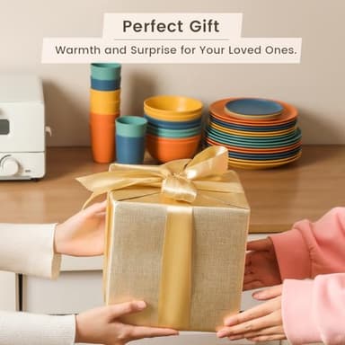 Homienly 40-Piece Premium Wheat Straw Dinnerware Sets, Service for 8, Unbreakable Plates and Bowls Set - Cups Sets, Dinner Plates, Bowls for Kitchen,Dishwasher and Microwave Safe Dishes Set - Multi - Image 7