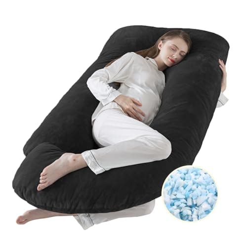 WhatsBedding Pregnancy Pillows for Sleeping, J Shaped Full Body Maternity Pillow for Adults, Memory Foam Filling Support for Back, Legs, Belly, HIPS for Pregnant Women (Black) - Image 1