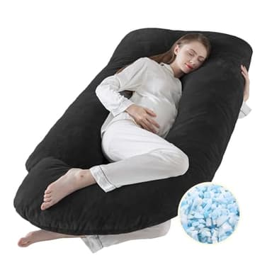 WhatsBedding Pregnancy Pillows for Sleeping, J Shaped Full Body Maternity Pillow for Adults, Memory Foam Filling Support for Back, Legs, Belly, HIPS for Pregnant Women (Black) - Image 1