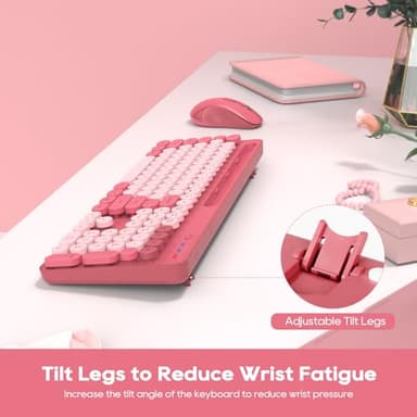 Wireless Keyboard and Mouse Combo, Retro Round Keycaps, Cute Full-Size Typewriter Keyboard with Phone Holder, Sleep Mode, Click Soft, 2.4GHz Cordless Connection for Windows/PC/Laptop (Pink-Colorful) - Image 4