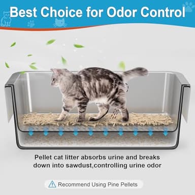 Stainless Steel Sifting Litter Box,Metal Sifting Cat Litter Box for Wood Pine Pellets,Medium Sifter Litter Pan System for Small Cats,Odor Control,Easy to Clean,with Litter Boxes Liners and Metal Scoop - Image 3