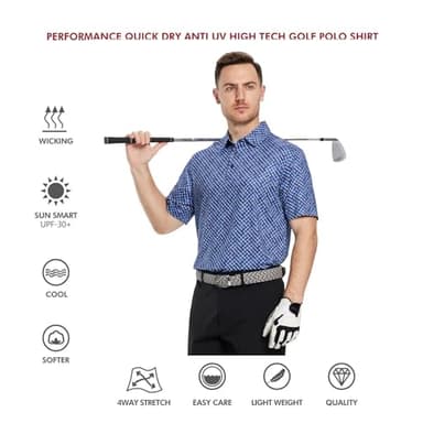 Golf Shirts for Men Dry Fit Short Sleeve Print Performance Moisture Wicking Polo Shirt Royal Blue Square - Image 5