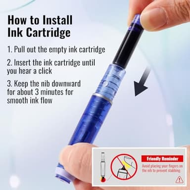 WRITECH Clictek Fountain Pen Retractable: Blue Ink Medium Nib Transparent Barrel, Gift Set Includes 5 Ink Cartridges for Smooth Writing No Leaking - Image 3