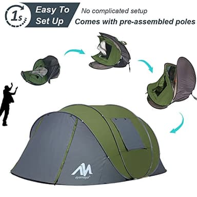6 Person Easy Pop Up Tents for Camping - AYAMAYA Double Layer Waterproof Instant Tent with Vestibule & Porch, Large Size Family Automatic Setup 4-6 People Hiking (Poles Included) - Image 2