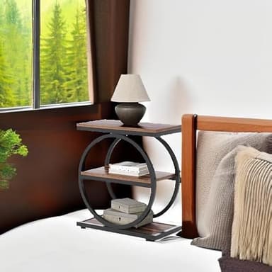 LITTLE TREE End Table, 3-Tier Side Table, Slim Sofa Side Table for Living Room, Tall Bedside Table Nightstand for Bedroom, Rustic Brown and Black - Image 6