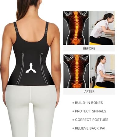 Nebility Women Waist Trainer Corset Zipper Vest Body Shaper Cincher Tank Top with Adjustable Straps (S, Black) - Image 4