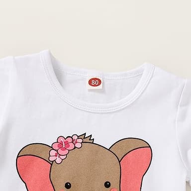 YOUNGER TREE Toddler Baby Girl Clothes Summer Cute Elephant T-shirt Solid Color Short Sets with Belt Girls Outfit (Elephant, 3-4T) - Image 4