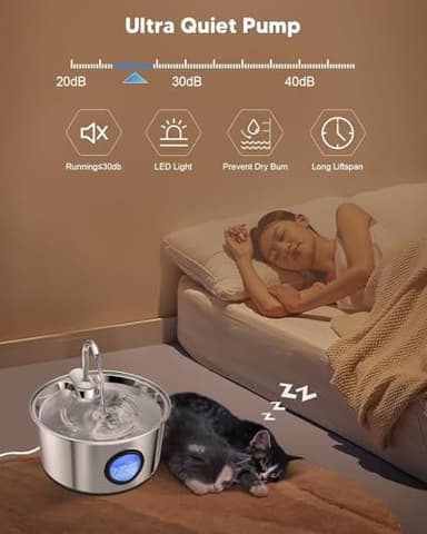 Cat Water Fountain Stainless Steel - 108oz/3.2L Automatic Cat Water Fountain for Drinking with 3PCS Filters, Metal Pet Water Fountain Water Dispenser for Cats, Puppy, Multiple Pets - Image 4