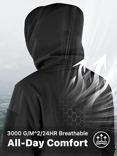FREE SOLDIER Men's Outdoor Waterproof Soft Shell Hooded Military Tactical Rain Jacket (Black, L) - Image 5