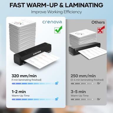 Crenova Laminator Machine with 10 Laminating Sheets, A4 Laminating Machine Hot & Cold with Fast Warm Technology, Thermal Laminator 9 Inch for Home Office School Business Black - Image 3