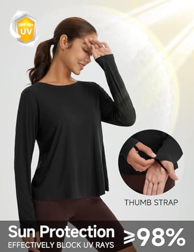baleaf Women's Long Sleeve Workout Tops Athletic Shirts Split Back Running Gym Quick Dry Sun Protection UPF 50+ Black M - Image 4