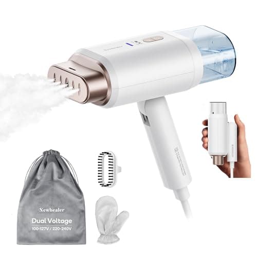 Newbealer Dual Voltage Garment Steamer - 120V/220V, 1200W Powerful Steamer for Clothes, Home & Travel Use, Horizontal & Vertical Steaming, 20s Heat-up, Foldable, 1.72lbs, 180ml (Gold) - Image 1