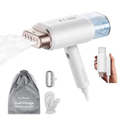 Newbealer Dual Voltage Garment Steamer - 120V/220V, 1200W Powerful Steamer for Clothes, Home & Travel Use, Horizontal & Vertical Steaming, 20s Heat-up, Foldable, 1.72lbs, 180ml (Gold) - Image 1