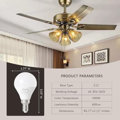 KINUR LED Ceiling Fan Light Bulbs E12 6 watt A15 led Small Light Bulbs Daylight 5000K 60watt Equivalent 120V for Pendant, Hallway Fixtures Non-dimmable 6 Pack - Image 2