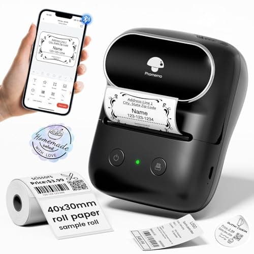 Phomemo Label Maker - M108 Address Label Makers Easy to Use for Small Business, Home, Office, School, 2 Inch Bluetooth Label Printer, Sticker Printer for Name Tags/Barcode/Logo/Clothing Label, Black - Image 1