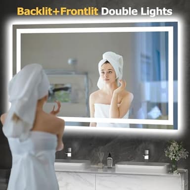 Hivone 55X30 LED Bathroom Mirror with Lights, Anti-Fog, Dimmable, Backlit + Front Lit, Smart Bathroom Vanity Mirror, Memory Function, Shatterproof, Tempered Glass (Horizontal/Vertical) - Image 2