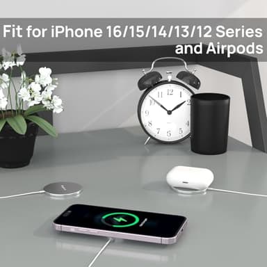 Magnetic Wireless Charger,MagEase 15W Wireless Charger Magnetic Compatible with iPhone 16 15 14 13 12 Series and AirPods 3/2/Pro, Charging Pad with USB-C Cable and USB-A Converter (White) - Image 5