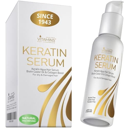 VITAMINS hair cosmetics Keratin Hair Serum for Frizzy and Damaged Hair - Anti Frizz Serum with Biotin, Castor Oil & Collagen for Heat Protection, Shine and Gloss Treatment - 4.25 Fl Oz - Image 1