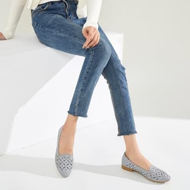 BABUDOG Womens Flats,Black and White Dress Flats with Flower Eyelets,Breathable Ballet Flats(Light Grey.US8) - Image 4