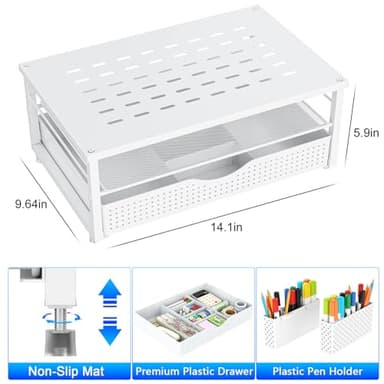 gianotter Desk Organizers and Accessories, Monitor Stand with Drawer and 2 Pen Holder, Desktop Organizer Suitable for Offices and Dormitories (White) - Image 5