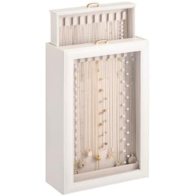 Lolalet Necklace Organizer Box, 2-Layer Jewelry Storage Boxes with Clear Lid for Necklaces, Tangle-Free Necklace Display Case for Women Girls -White - Image 1