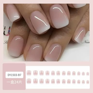 Short Square Press on Nails French Fake Nails Ombre Acrylic Nails Press on Full Cover Glossy Glue on Nails Artificial Stick on Nail for Women Manicure Decoration 24PCS - Image 4