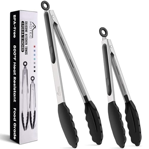 HOTEC Premium Stainless Steel Locking Kitchen Tongs with Silicon Tips, Set of 2-9" and 12" - Image 1