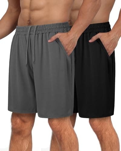 2 Pack Mens Gym Basketball Shorts - Athletic Black Workout Quick Dry Shorts with Pockets for Casual Running - Image 1