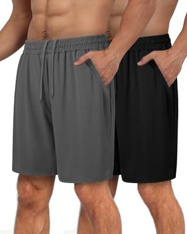 2 Pack Mens Gym Basketball Shorts - Athletic Black Workout Quick Dry Shorts with Pockets for Casual Running - Image 1