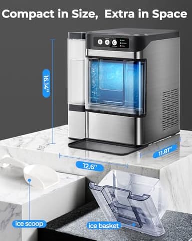 Nugget Ice Maker with 1 Gallon Tank, 41lbs/24H Soft & Chewable Ice, Automatic Water Supply, Preset Time, Self-Cleaning, Multifunctional Pellet Ice Machine for Home & Kitchen - Image 3
