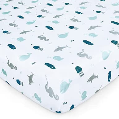 Crib Sheets for Boys or Girls 4 Pack, Baby Crib Sheets 52'' x 28'' for Standard Crib & Toddler Mattress, Soft and Breathable Material, Baby Crib Sheet Neutral, Grey Dinosaurs & Ocean - Image 3