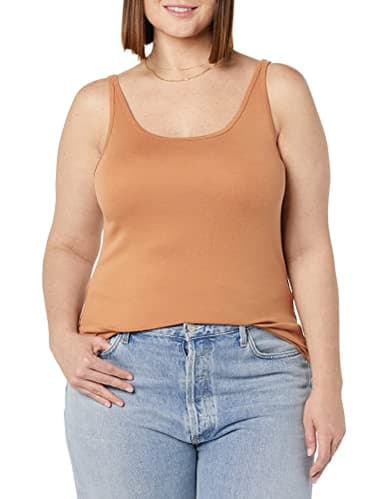 Amazon Essentials Women's Slim-Fit Thin Strap Tank Top, Pack of 2, Brick Red/Brown, X-Large - Image 3