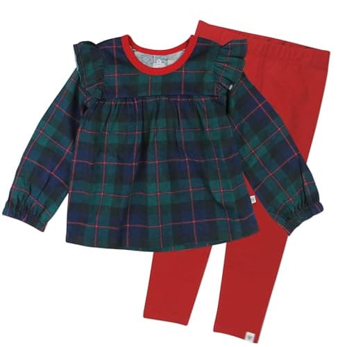 HonestBaby 2-Piece Tunic & Legging Set 100% Organic Cotton for Infant Baby and Toddler Girls, Unisex, Black Watch Plaid, 6 Years - Image 1