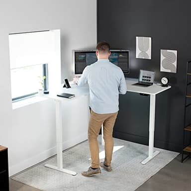 VIVO Electric Corner 63 x 55 inch L-Shaped Standing Desk, Memory Height Adjustment, White Top White Frame, DESK-E3CTW - Image 2