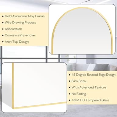 Minuover 20" x 30" Gold Arched Mirror, Arch Bathroom Vanity Wall Mirror, Modern Aluminum Alloy Metal Frame Arch Mirror for Bathroom, Living Room, Bedroom, Entryway - Image 3