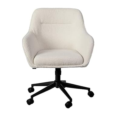 Martha Stewart Rayna Swivel Task Chair with Flared Arms for Home Office in White Boucle with Oil Rubbed Bronze Frame - Image 11
