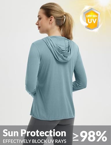 baleaf Women's Sun Protection Jacket Hoodie Clothing Lightweight Long Sleeve Sun Cover Up Shirt Heather Light Blue S - Image 2