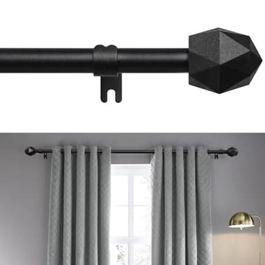 FLY HAWK Curtain Rods, 28" to 76" for Windows Small Curtain Rod Set, Modern Simplicity Decorative Style 5/8 Inch Metal Curtain Pole, Heavy Duty Drapery Rods with Brackets Black - Image 1