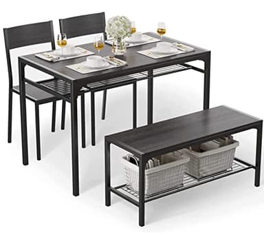 Gizoon Kitchen Table and 2 Chairs for 4 with Bench, 4 Piece Dining Table Set for Small Space, Apartment - Image 1
