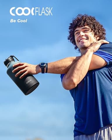 Half Gallon Water Bottle Insulated with Straw & 3 Lids, Coolflask 64 oz Water Jug Large Metal Stainless Steel Wide Mouth for Sports, Gym or Office, Non-BPA Keep Cold 48H Hot 24H, Samurai Cyan - Image 6