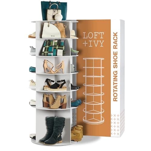LOFT + IVY 7 Tier Rotating Shoe Rack Tower – 360° Spinning Storage Organizer, Modern Round Shoe Carousel for Closet, Entryway, Bedroom – Space Saving Rotating Lazy Susan Storage Tower - Image 1