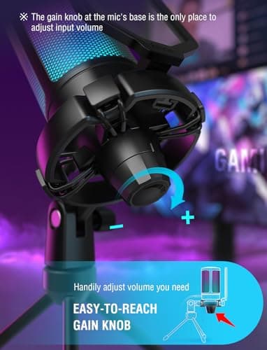 FIFINE Gaming USB Microphone for PC PS5, Condenser Mic with Quick Mute, RGB Indicator, Tripod Stand, Pop Filter, Shock Mount, Gain Control for Streaming Discord Twitch Podcasts Videos- AmpliGame - Image 5