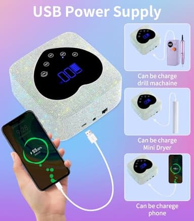 HUGMAPLE Cordless UV Nail Lamp for Gel Nails 72W, Rechargeable Diamond LED Nail Dryer with 5 Timer Setting, Touch Control & Auto Sensor, Fast Nail Light Curing Lamp for Salon & Home - Image 5