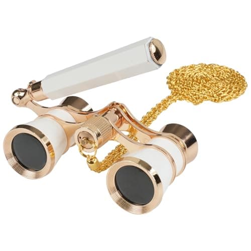 BOSTRON 3X25 Opera Glasses Binoculars Compact with Adjustable Handle & Chain, Portable Vintage Theater Glasses Mini Binoculars for Adults Women Kids for Music Concerts Opera Houses Cinema（White）