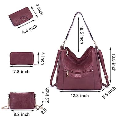 Large Crossbody Purses Set For Women Shoulder Bag Tote Handbags Ladies Hobo Bags With Wallet 4PCS Red - Image 4