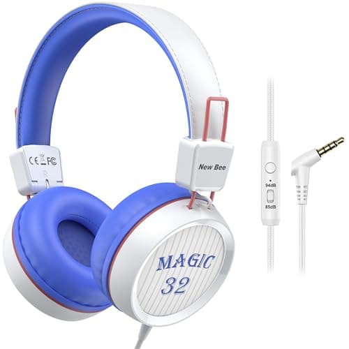 New bee Kids Headphones for School with Microphone KH20 HD Stereo Safe Volume Limited 85dB/94dB Foldable Lightweight On-Ear Headphone for PC/Mac/Android/Kindle/Tablet/Pad (White) - Image 1