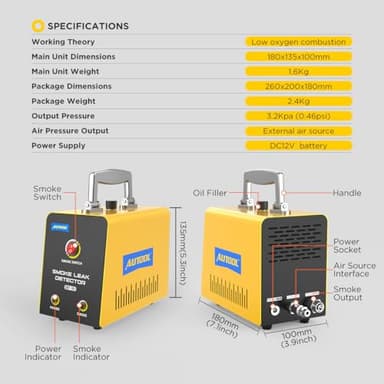 Automotive Smoke Machine Leak Detector,Evap Vacuum Smoke Diagnostic Tester,Pipeline Fuel Leakage Detector Compatible with 12V Cars, Trucks, Motorcycle, ATV, Boats, Snowmobiles - Image 7