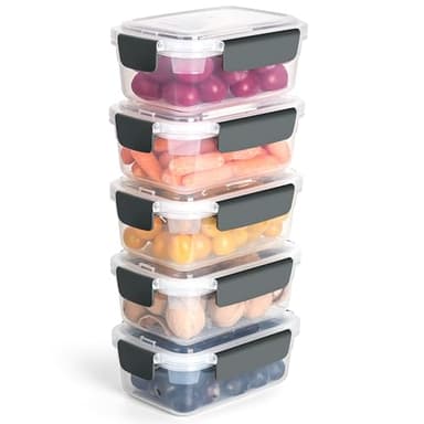 YORY 3 cup Plastic Food Storage Containers with Lids Nestable Freezer Dishwasher Safe Rectangle Container Set,5-Pack - Image 1